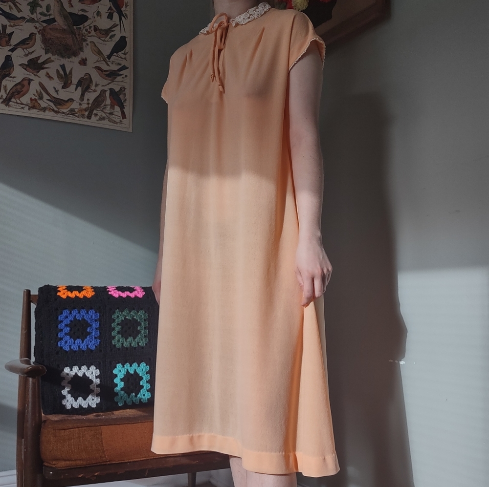 Vintage 70s Peach Pink Dress